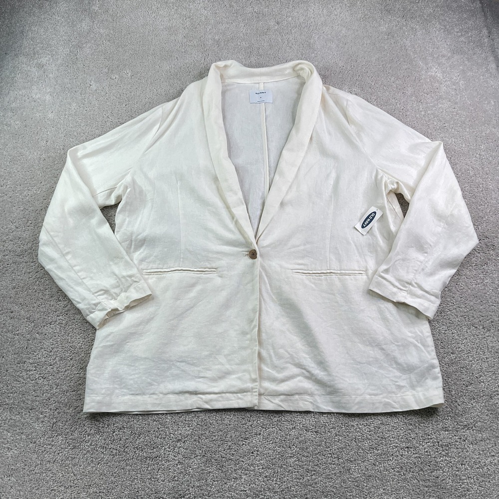 NEW Old Navy Blazer Women XL White Sea Salt Linen Blend Minimalist Coastal NWT